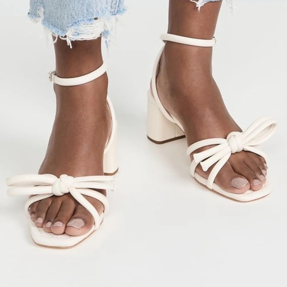 Loeffler Randall Mikel Cream Leather Bow Sandals - Size 6, White - Picture 3 of 5